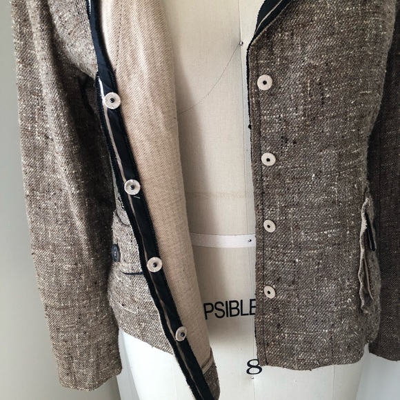 PRADA Silk Tweed Black Trim Beige Blazer 03-5245-8581 - Picture 6 of 14
